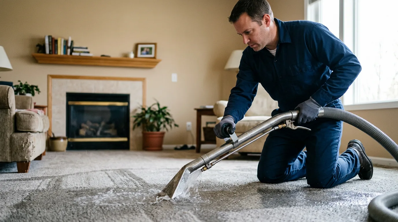 Water damage restoration technician working near Hampton, KY